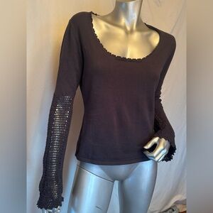 MICHAEL Michael Kors black crochet bell sleeve cotton blend sweater women’s SZ L